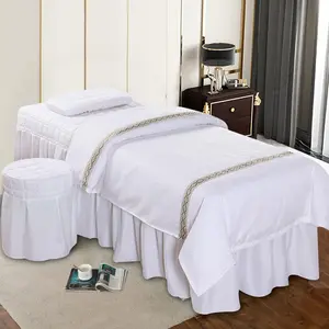 Massage Table Skirt Solid Color Massage Table Sheet Sets Bed Valance Sheet Table Skirt Natural Massage Linen Salon Bed Cover Bedspreads Bedding (White,1 Set, 180x120CM/70.87x47.24Inch)