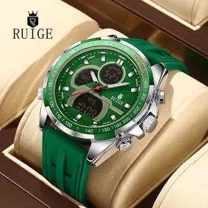 RUIGE new waterproof luminous men's quartz watch casual trend large dial dual display men's electronic watch versatile sports student watch