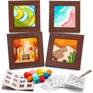 Needle Felting Kit for Beginners, 4 Pcs Wool Needle Felt Painting Kit with Needles, Foam Pad, Felt Cloth, Picture Frame and Instructions for DIY Craft Gifts, Home Decoration