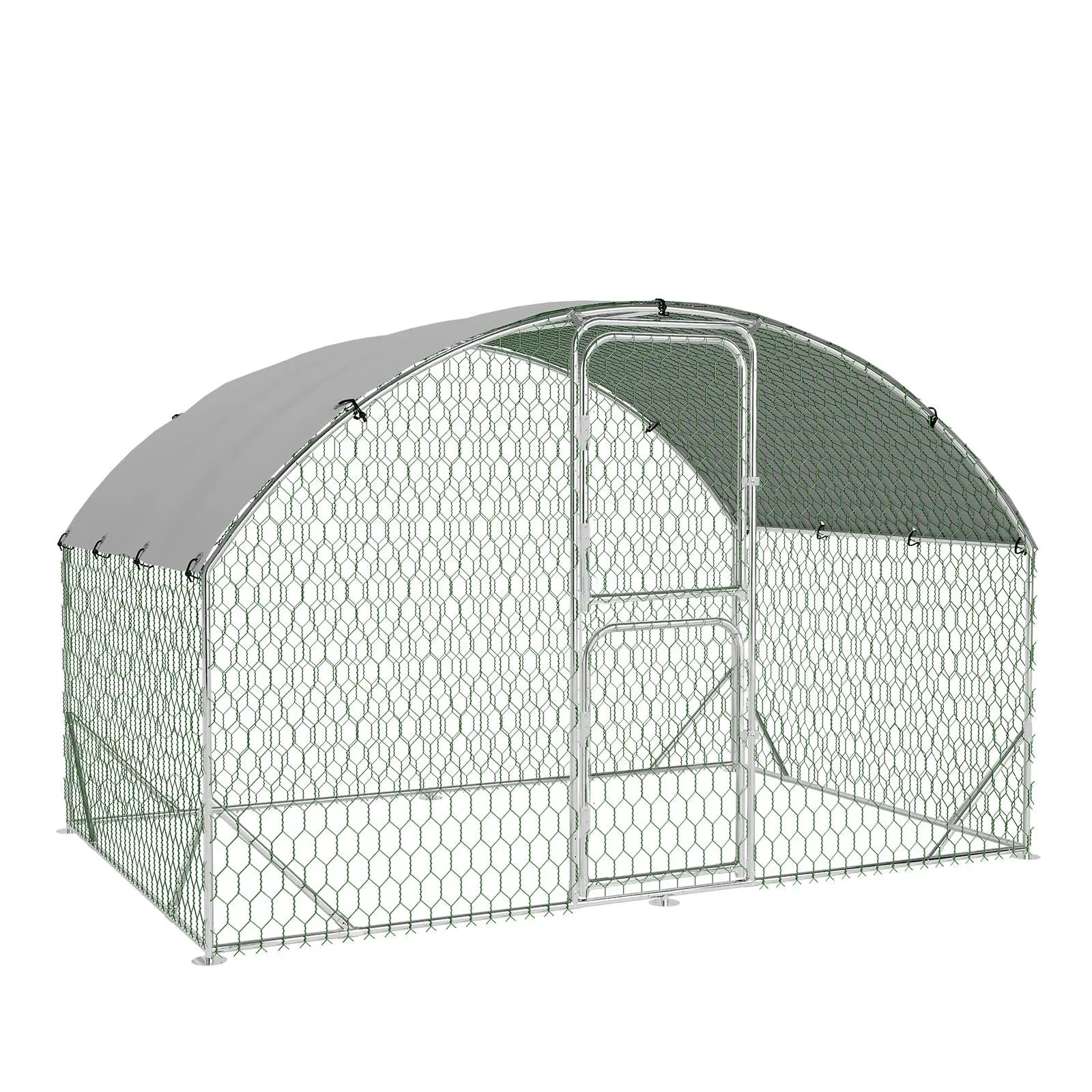 GARVEE Large Metal Chicken Coop, Walk-in Chicken Run with Cover and Double Door, Outdoor Poultry Cage with Upgrade Tri-Supporting for Farm Yard (9.8'L x 6.5'W x 6.5'H)
