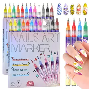 12 Color 3D Nail Art Pens Set, 0.5MM Nail Pens Nail Point Graffiti Dotting Pen Drawing Painting Liner Brush for DIY Nail Art Beauty Adorn Manicure Tools Nail Art Supplies