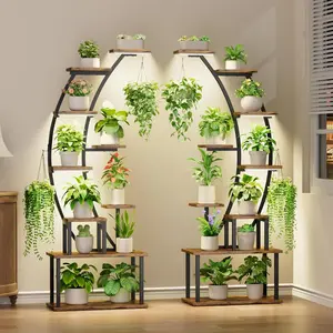 2 PCS Plant Stand with Grow Light, 9-Tier 64" Modern Design Flower Pot Display Shelf, Large Storage Holder Rack for Decor, Heavy Duty Planter Elevated Planting Boxes