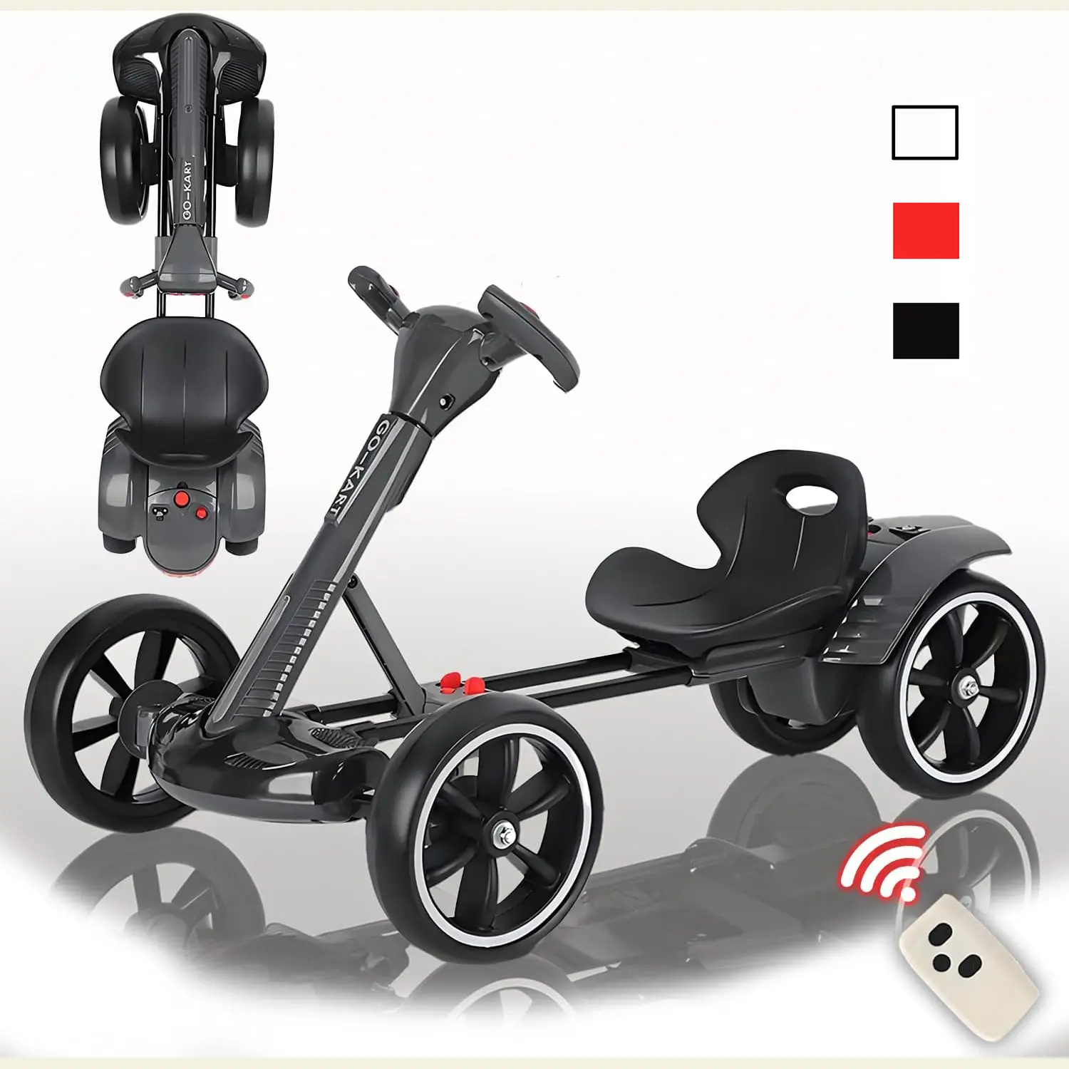 Unisex Kids Dual-Motor Rechargeable Ride On Go Kart - Foldable Design, Adjustable Seat, EVA Wheels, LED Lights, Built-In Features, for 3-8 Yrs Outdoor Play