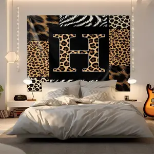 Luxury Wild Style Custom Letter H-J Leopard Print Tapestry, Geometric Patchwork Wall Hang, Retro Home Decor, Elegant Background Cloth, Unique Gift