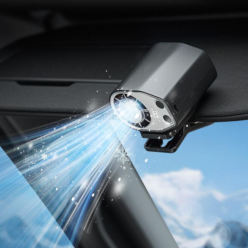 JOYTUTUS 2026 Car Clip On Air Conditioner Fan with LED Display - 360° Rotation, 100 Speeds Adjustable, USB Rechargeable Personal Cooling Fan, 60.8°F Semi-Cooling Wide Clamp 20Hr 3000mAh Battery, 2 Buttons, Left Button for Speed, Right Button for Cooling