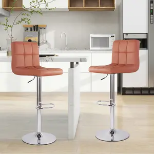 Pair of Brown Swivel Bar Chairs - Adjustable PU Leather Stools with Footrest, 360° Rotation, 300LBS Weight Capacity for Home Bar, Dining Room