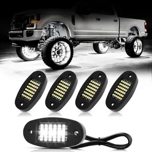 4 White Rock Lights 6000K Pure White 36 LED SMD Chips Super Bright Neon Light Base Light IP68 Waterproof Suitable for Pickup Truck SUV UTV ATV RZR Car Boat (White)