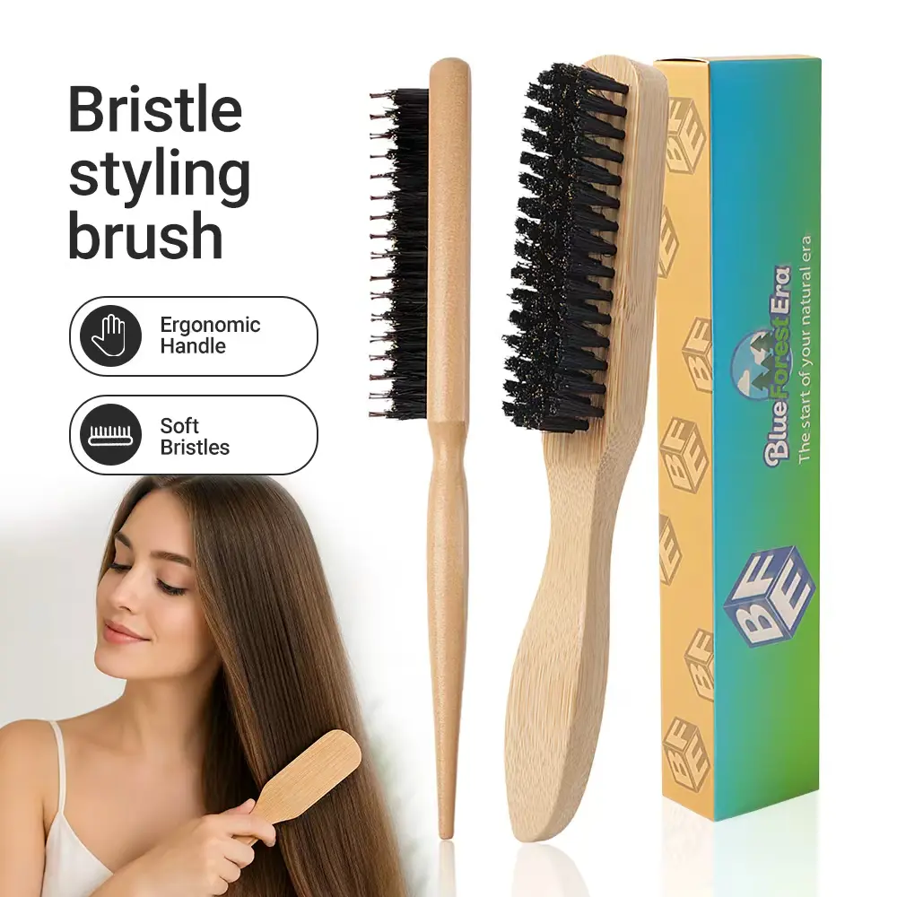 Boar bristle smoothing comb for sleek ponytails and buns, smooths fine/soft hair, controls flyaway edges, wide tail section design for easy sectioning and parting, styling comb, boar bristle brush, hairstyling tools