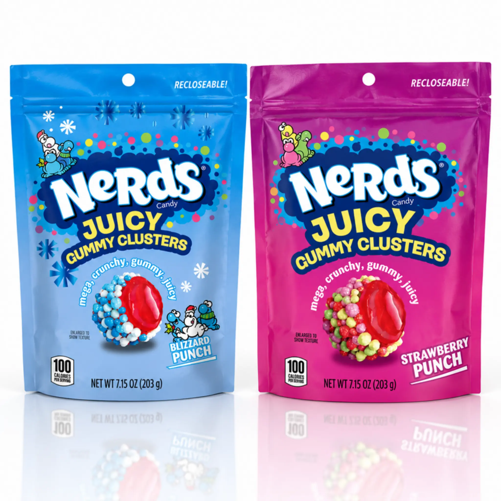 NERDS Juicy Gummy Clusters Blizzard Punch + Strawberry Punch, 2 Bags, 7.15 oz Each