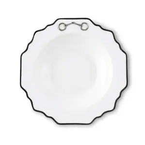 Pewter Bit Bone China Scallop Soup Plate Platinum Rim