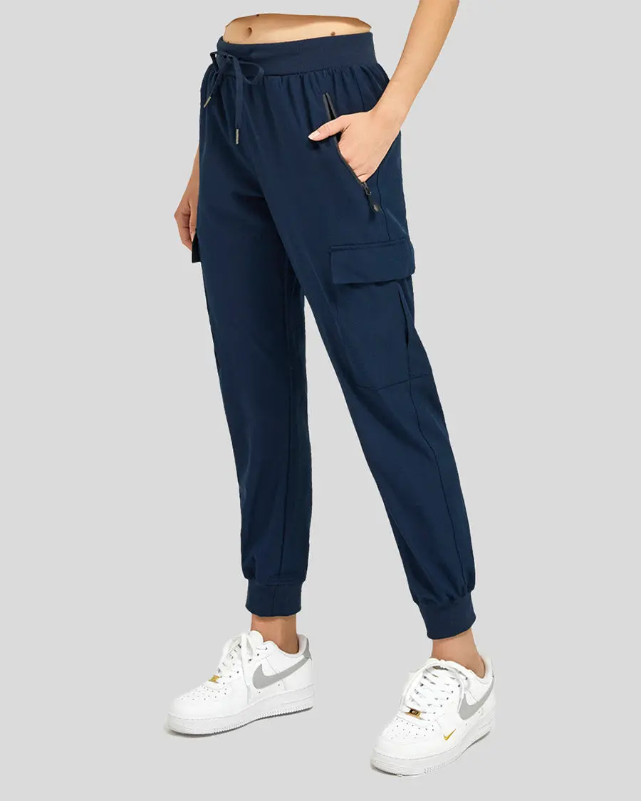 Men's Solid Color Cargo Joggers, Soft Tapered Streetwear Athletic Trousers with 5 Zipper Pockets for Hiking & Outdoor Wear, Soft Jogger Trousers, Solid Color Joggers