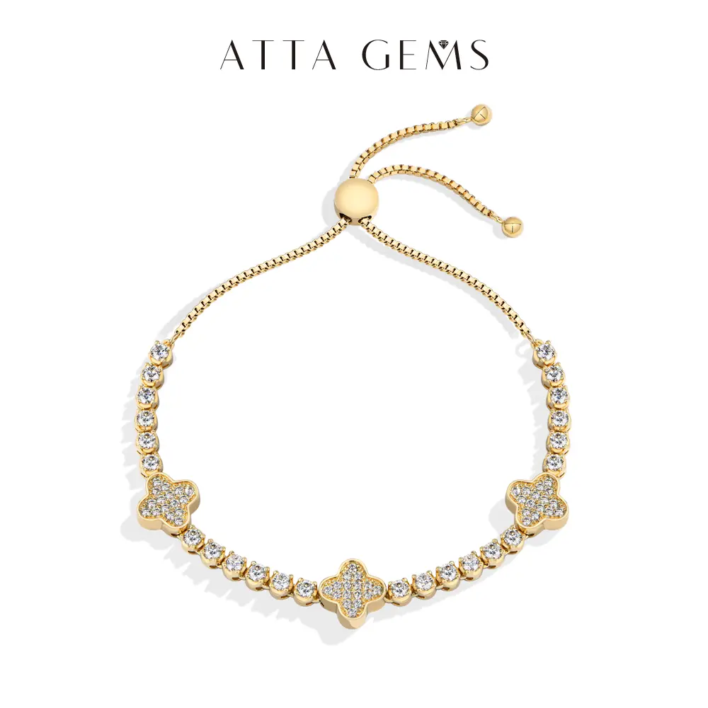 ATTAGEMS Flower Bracelet D Color Lab-Created Moissanite Bracelet for Women and Girls 925 Sterling Silver Bracelet Daily Wear Birthday Holiday Gift Adjustable Fine Jewelry B060, Round Cut, Lab Moissanite summerwins,summerwins