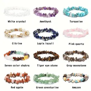 Vintage Luxury 12 pcs Set Natural Crystal Gemstone Bracelet Suit-Irregular Shape Elastic Beaded Chakra Healing Stone Bracelet-Handmade Quartz Jewelry Gift for Everyday And Special Occasions