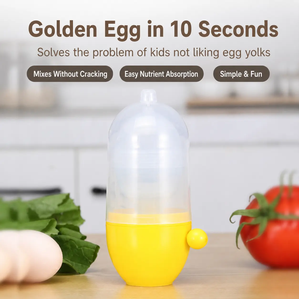 Egg Scrambler In Shell Manual Golden Egg Maker, Durable Hand Pull Yolk White Mixer for Kitchen Home PC Silicone Gold Egg Shaker