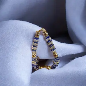 Yemaya Orisha Ilde Santo Pulvera Guerrero Santeria Yoruba Ifa Blue & Gold Beaded Bracelet with Royal Crown Charm 8 Inch Cultural Significance Spiritual Practice