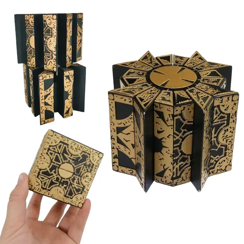 【Halloween Quirky Gift】1:1 Detachable Hellraiser Movie Replica Puzzle Box with Base, Locking System, Deformation Functionality - Specialty Kitchen Curiosity Oddity, Unique Cool Collectible Display, Gifts for Adults, Friends, After-Sales Service Included
