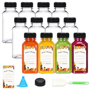 12pcs 8oz Plastic Juice Bottles with Caps, Clear Empty Reusable Water Bottles, Disposable Beverage Containers Bulk for Juicing Smoothies Turmeric Juice Milk and Other Beverages