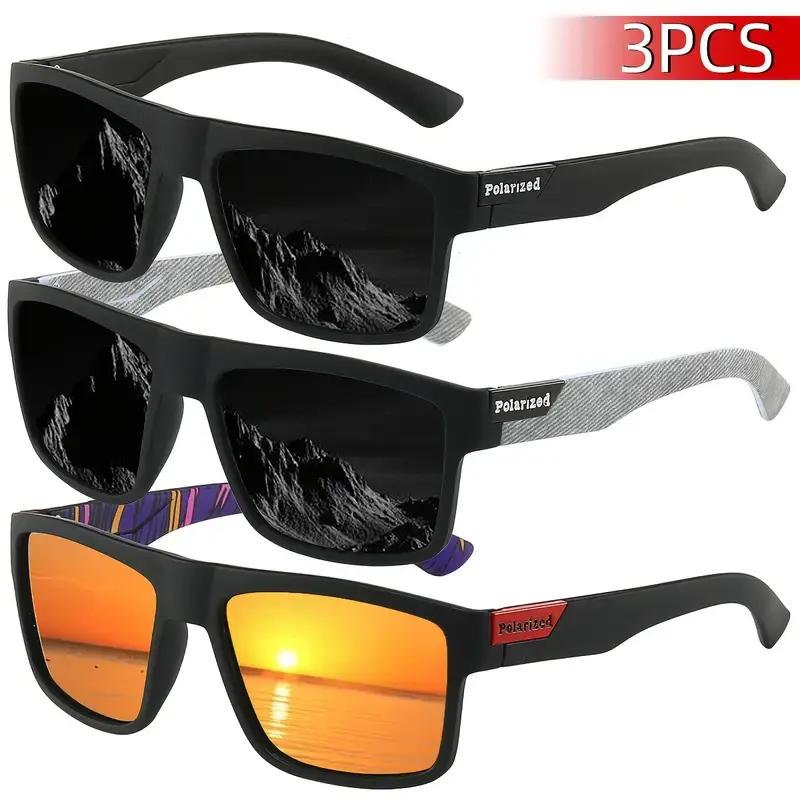Unisex 3 Pack Sporty Sunglasses for Women, Oversized Square Sports Frames with Assorted Styles, Lightweight Impact-Resistant UV400 Shield, Crystal-Clear Vision All Black Polarized Lenses, Rectangle