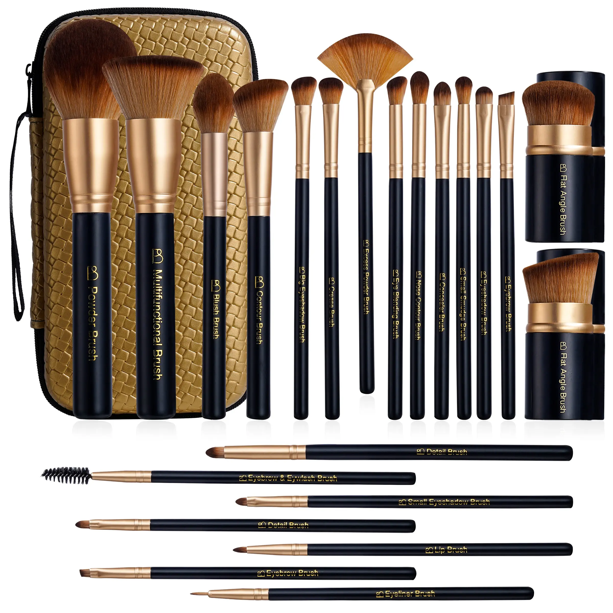 22PCS Makeup Brush Set with Bag – Full Face Kit with Kabuki Brush for Foundation, Powder, Blush, Concealer & Eyeshadow，Complete Makeup Tools Set for Makeup Beginners&Professional Makeup Artist(Black & Gold ), Cosmetic Brushes, Makeup Brushes Kits