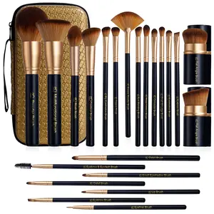 22PCS Makeup Brush Set with Bag – Full Face Kit with Kabuki Brush for Foundation, Powder, Blush, Concealer & Eyeshadow，Complete Makeup Tools Set for Makeup Beginners&Professional Makeup Artist(Black & Gold )