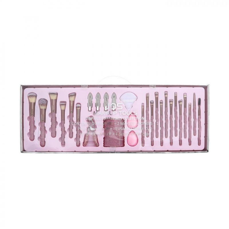 JOS 28-Piece Diamond Encrusted Makeup Brush Set for Women - Pink Glitter Brushes, Hand Bowl, Lash Tools, Full Beauty Kit for Flawless Looks, Luxurious Series, Nylon Bristles eyebrow  pluck birthday idea micro applicator brush dramatic metal curle fir get