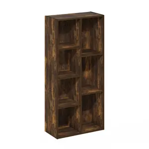 LUDER 7-Cube Bookshelf Book Rack - 9.4x19.5x41.7 in Amber Pine Wood Indoor Storage Furniture for Living Room, Bedroom