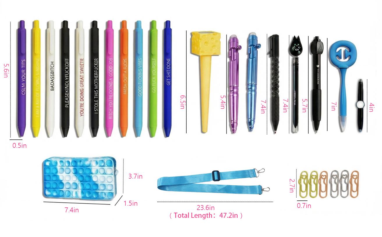 23-in-1 Fidget Pen Set: 19 pens + 1  gradient decompression pen bag + pen clips, Fun Creative Gift for Home Office School Business.students, teachers, nurses and artists, magical pen, gift for kid, husband, friend, colleague, wife