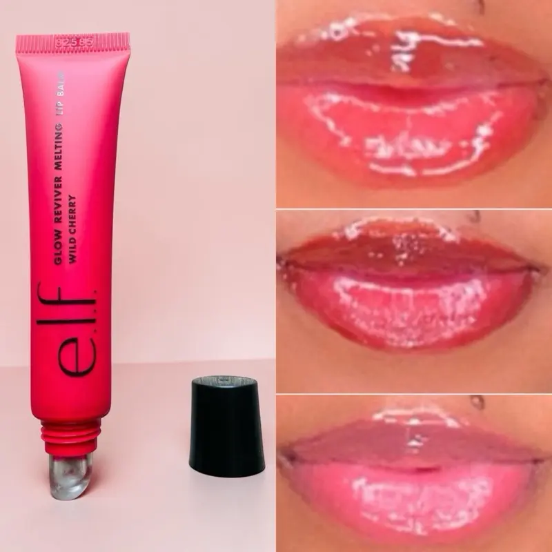 E.L.F Reviver Melting Lip Balm - Ultra Glossy Lipgloss Makeup Cosmetic, Soft, Nourishing Buttery Moisturizer to Hydrate Wild Cherry Lips