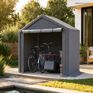 6x6 FT ARCH Heavy-Duty Patio Canopy, Quick-Install Waterproof UV-Resistant Triangular Braced Steel Frame PE Fabric Outdoor Shade Canopy, Outdoor Storage Shed,summervibes