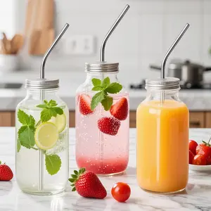 16 oz Glass Juice Bottles with Lids 6 Pack | Reusable & Leakproof Juicing Jars with Airtight & Sipping Lids, Straws & Brushes for Travel, Office, Home, Gym