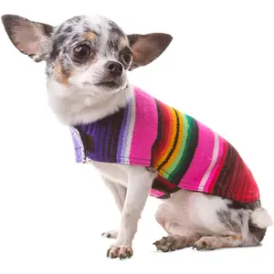 Handcrafted Dog Poncho - Cinco De Mayo Chihuahua Costume Made from Authentic Mexican Blanket (Pink, XXS)