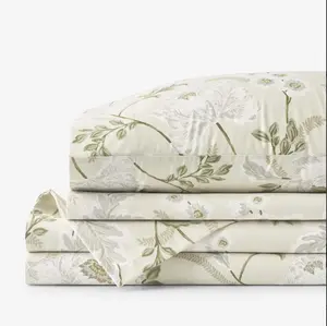 Tranquil Blossom Premium Smooth Wrinkle-Free Sateen Bed Sheet Set - Antique Beige, Full