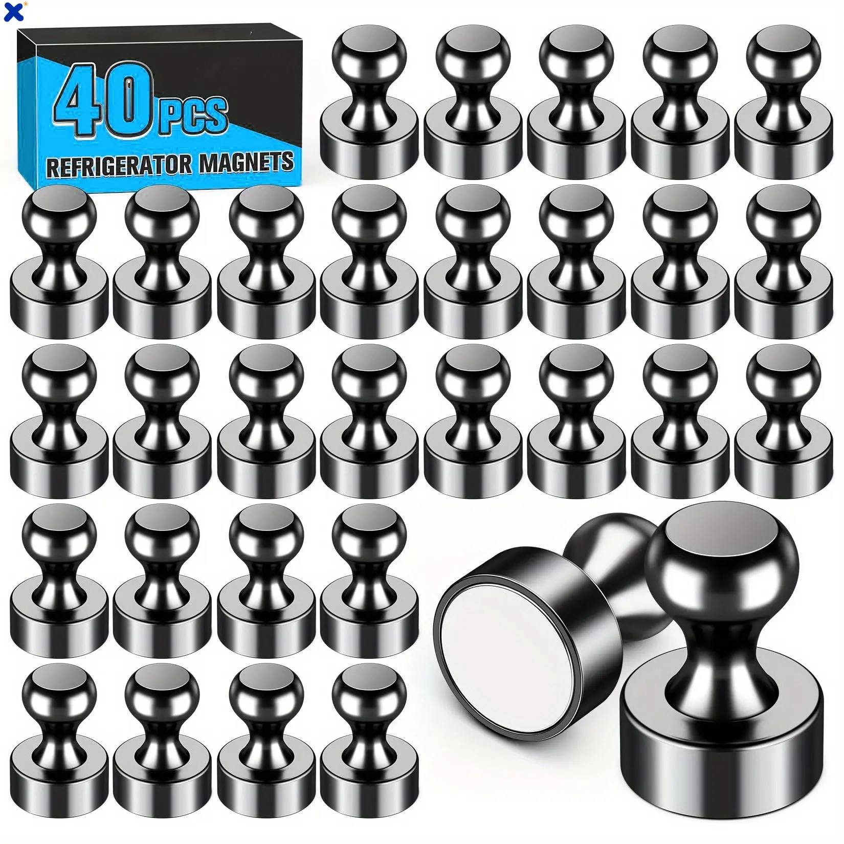 40Pcs Black Refrigerator Magnets, Multi-Purpose Small Magnets for Fridge, Whiteboard, Kitchen, Office & Lockers