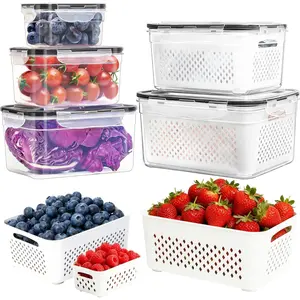 5-Pack Large Fruit Storage Containers for Fridge with Removable Colander, 2 in 1 Produce Storage Containers, BPA-Free Fridge Organizers and Storage Keep Fruits, Vegetables, Berry Fresh Longer
