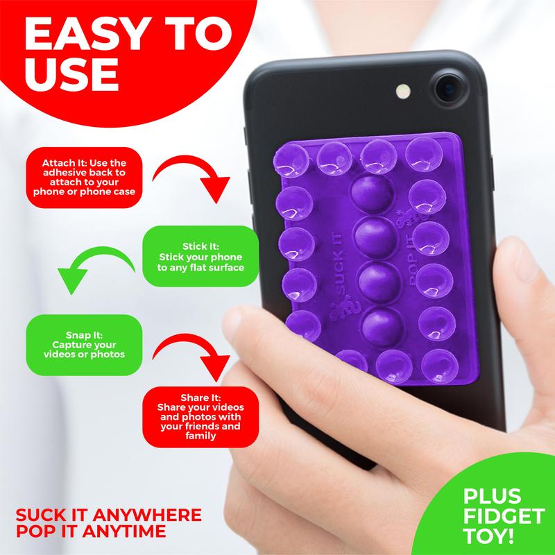 Suck it Pop it - Silicone Suction Phone Mount with integrated bubble pop it fidget toy - Phone accessory for influencers and fidgeters