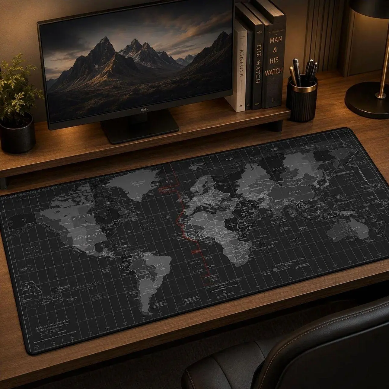 World Map Desk Mat, Dark Time Zone Gaming Mouse Pad, Large Extended Mousepad, Office PC Keyboard DeskPad, Waterproof Non Slip DeskMat