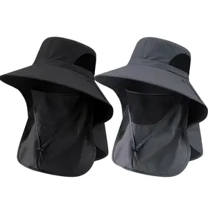 2 Pack Outdoor Sun Hat for Men & Women – Wide Brim UPF Protection Fishing Hat with Neck Flap & Detachable Face Cover, Quick-Dry Breathable Mesh, Adjustable Safari Cap for Hiking, Camping & Summer Travel