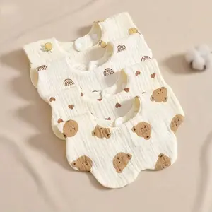 4pcs Baby Cotton Bibs, Style Printed Saliva Towels, Rotatable Design, Multi-Color Anti-Spill Bibs, Prevent Spitting Up