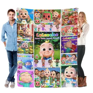 Cocomelon Cartoon Collage Flannel Blanket – Soft Warm Cozy Kids Throw with JJ Baby, Rainbow Logo & Cute Friends Print, Perfect for Bed, Sofa, Nap, Travel, Birthday & Christmas Gift