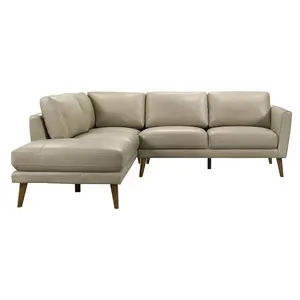 Bexley Beige Leather Sectional Sofa Left Facing Chaise