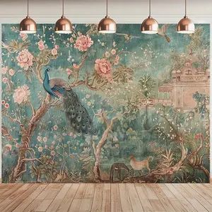 1pc 2D Flat Vintage Peacock Animal & Floral Tapestry Polyester Wall Hanging for Bedroom & Living Room Decor Artistic Style Multi - Purpose No Power Required Includes Free Accessories Decoration White