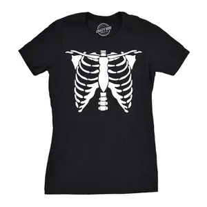 Womens White Skeleton Rib Cage T Shirt Bones Costume Halloween Tee Funny Womens T Shirts Cute Vintage Fashion Casual Ladies T-Shirt Gift Halloween Tops for Women Women's Novelty Tees Black
