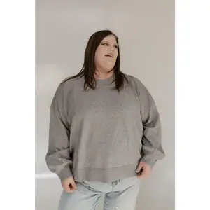 ESSENTIAL SWEATER WITH RIBBED HEM IN DARK HEATHER