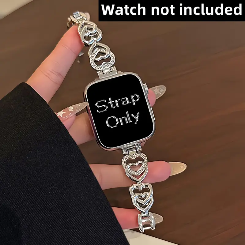 Shiny Rhinestone Decor Watch Band, Stainless Steel Watch Band for Apple Watch Series 9 8 7 6 5 4 3 2 1 SE, Watch Band for Women & Men, Smart Watch Straps, Smartwatch Accessories (Band Only)