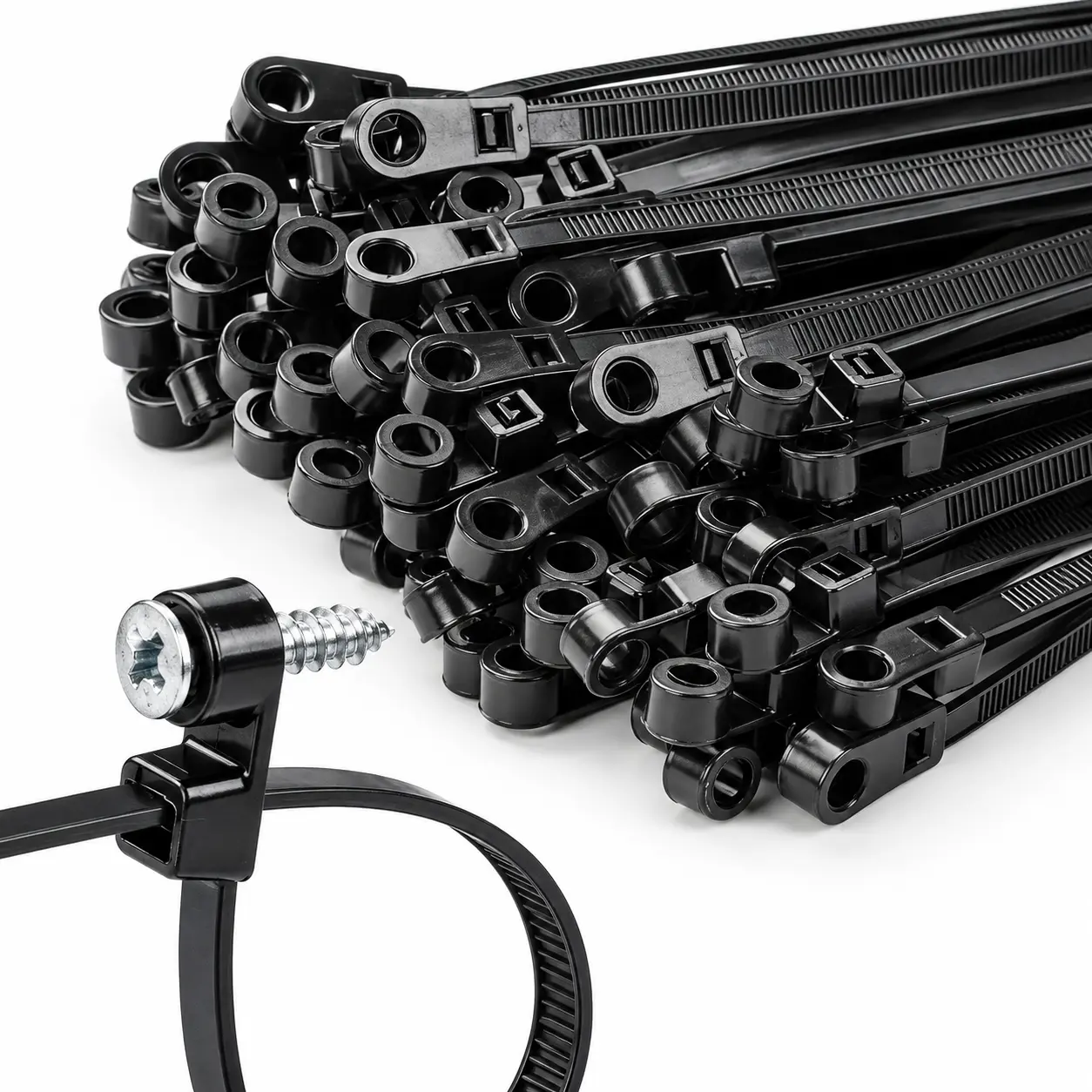 100 PCS Nylon Cable Ties with Screw Mounting Holes Black Heavy-Duty Adjustable Zip Ties for Indoor & Outdoor Cable Management