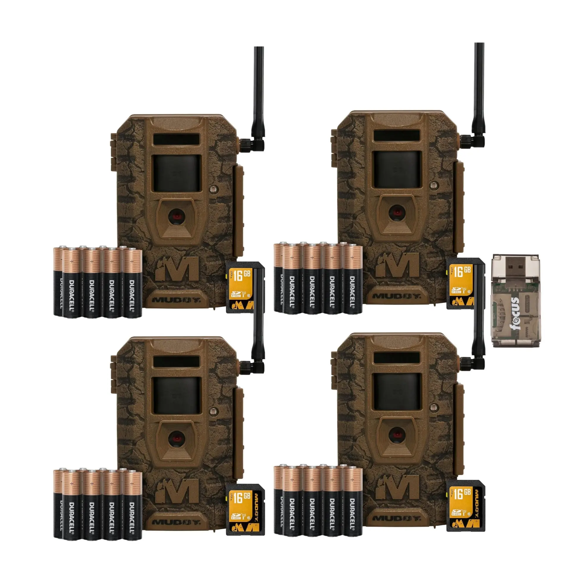 Muddy Outdoors Mitigator 3.0 Combo Cellular Trail Camera (4-Pack) with Accessories and Card Reader