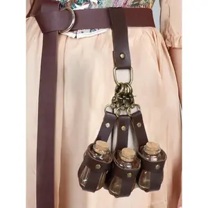 1Set Medieval Alchemy Faux Leather 3 Cork Potion Bottles, Fantasy Waist Bag Side Bag，Vikings Cosplay Accessories Belt Loop Renaissance Witch Props Magic Vial Stempunk Cosplay Costume Sets, Adjustable Belts, Western Concho Belts