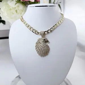 14K Gold Plated Rhinestone Eagle Pendant for Men with 24in Cuban Chain