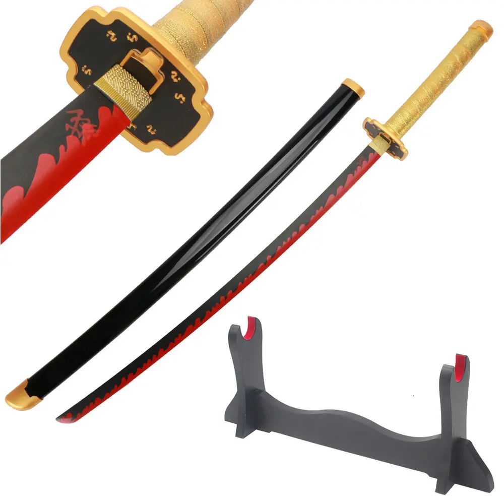 41-Inch Samurai Katana, Stainless Steel Demon Slayer Replica Sword of Tsugikuni Yoriichi, Dull Blade Prop for Halloween Cosplay and Decoration, Includes Wooden Stand, Cosplay Prop, Large Size
