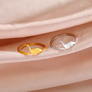 Cazador Adjustable Dinosaur Ring Stainless Steel Cute Brachiosaurus Open Rings for Women Animal Jewelry Birthday Gift Wholesale